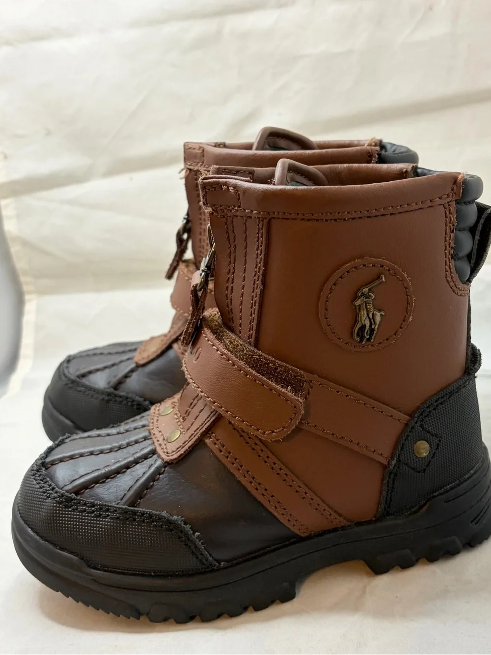 Polo Ralph Lauren Boys' Conqured Hi Boots in Chocolate/Tan Leather Size 9